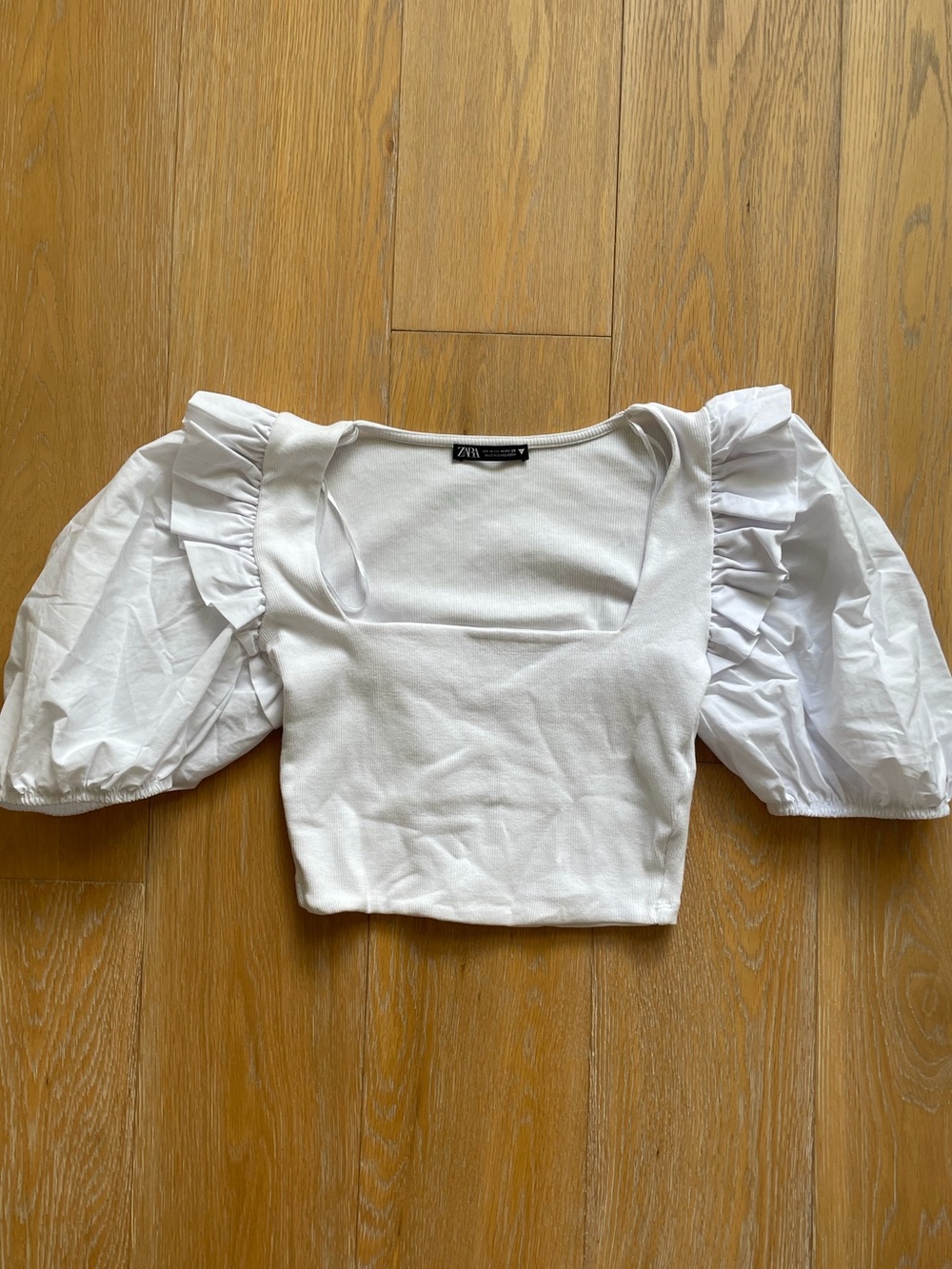 Zara White Square-Neck Puff Sleeve Top